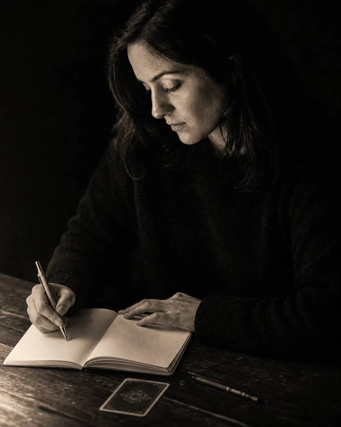 A woman writing a private reflection in a journal